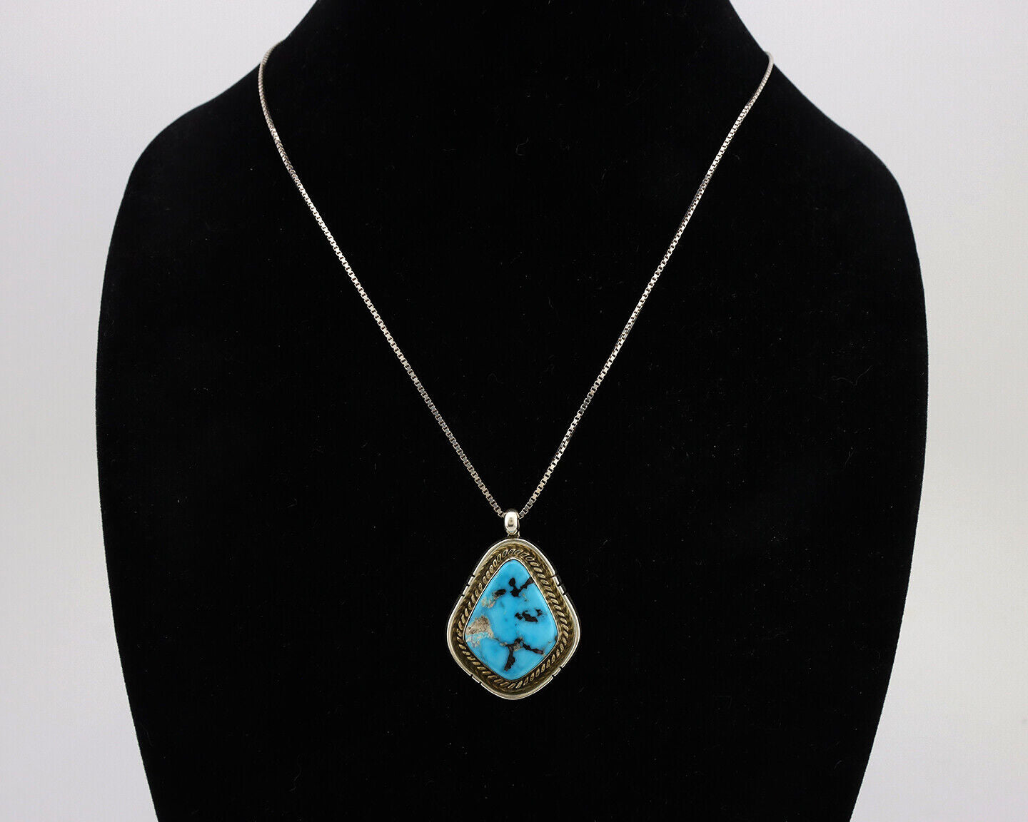 Navajo Necklace 925 Silver Blue Gem Turquoise Native Artist Signed DZ C.80's