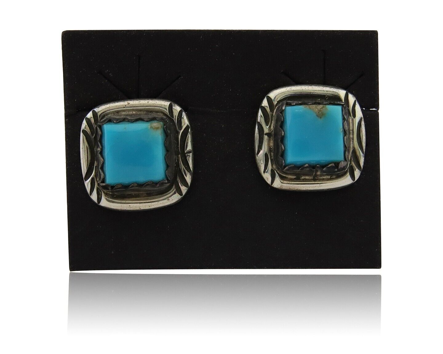 Navajo Hand Stampied Earrings 925 Silver Blue Turquoise Native Artist C.80's