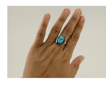 Navajo Ring 925 Silver Natural Blue Turquoise Native American Artist C.80's