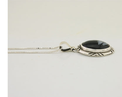 Navajo Necklace 925 Silver Onyx Natural Snowflake Agate Signed Native American