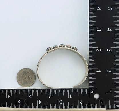 Navajo Cuff Bracelet Sterling Silver Natural Gemstone Vintage Signed W Denetdale