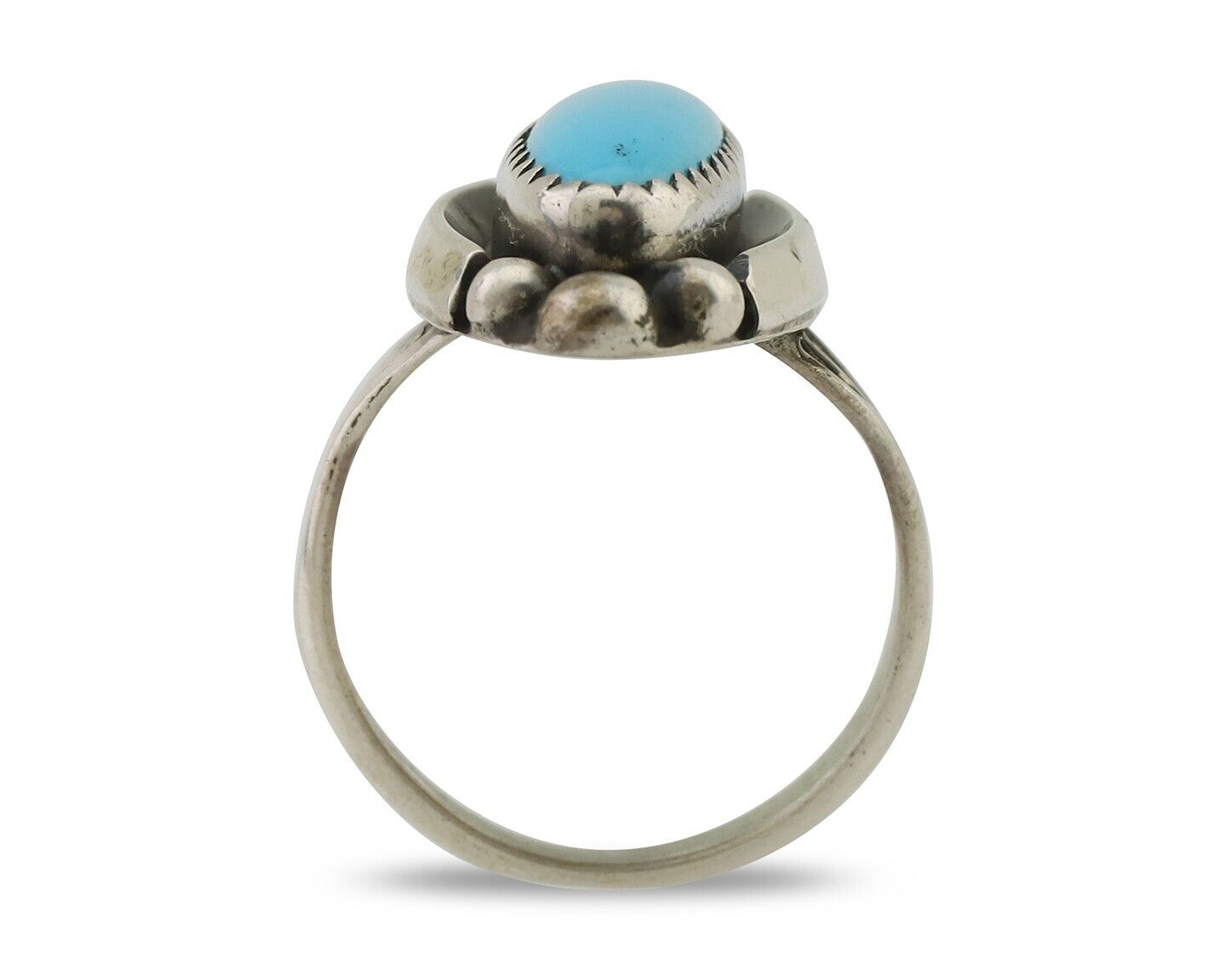 Navajo Ring 925 Silver Kingman Turquoise Artist Signed SC Size 6.0 C.80's