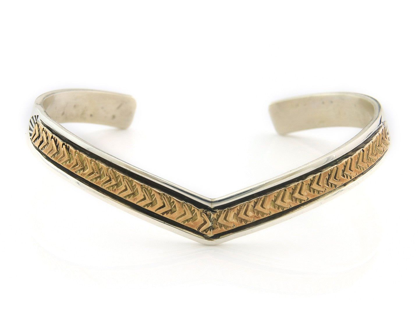 Navajo Cuff Bracelet Sterling Silver & Gold Vintage Signed RL