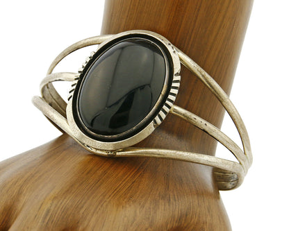 Navajo Bracelet Onyx .925 Silver W. Denetdale C.80's