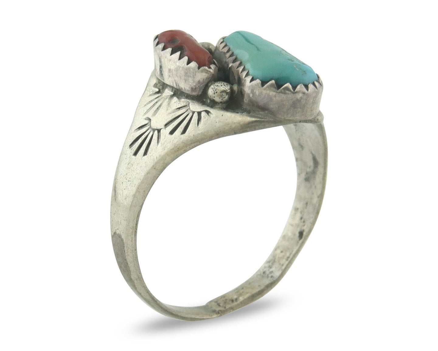 Vintage Navajo Ring 925 Sterling Silver Natural Gemstone Authentic Size 8.75