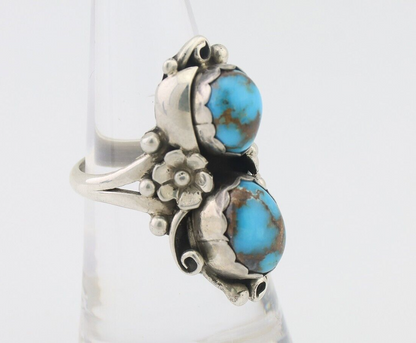 Navajo Ring 925 Silver Kingman Turquoise Native American Artist Signed JB C.80's