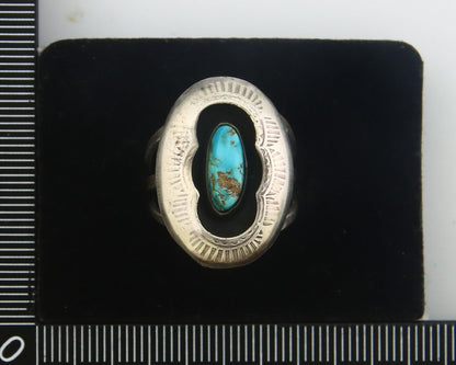 Navajo Ring 925 Sterling Turquoise Handmade Native Artist C.80's Size 8.25