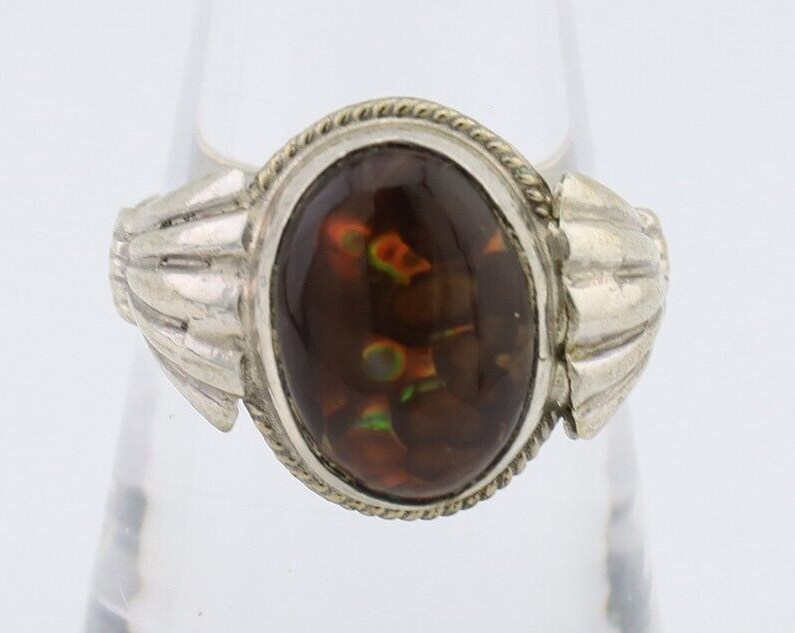 Navajo Handmade Ring 925 Silver Natural Fire Opal Native Artist Size 7.25 C.80's