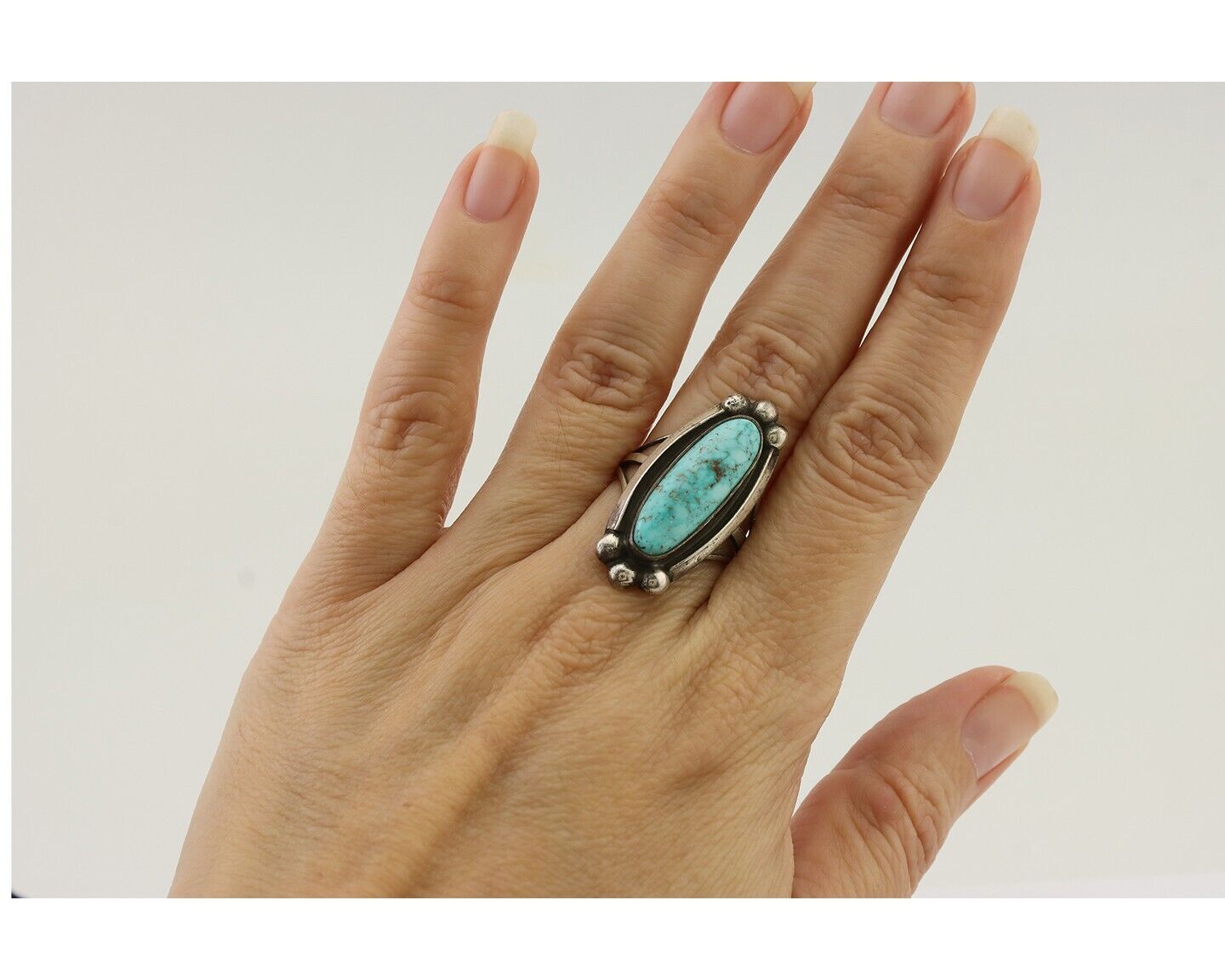 Navajo Turquoise Ring 925 Silver Native Artist Signed Sunrise Size 8.0 C.80's