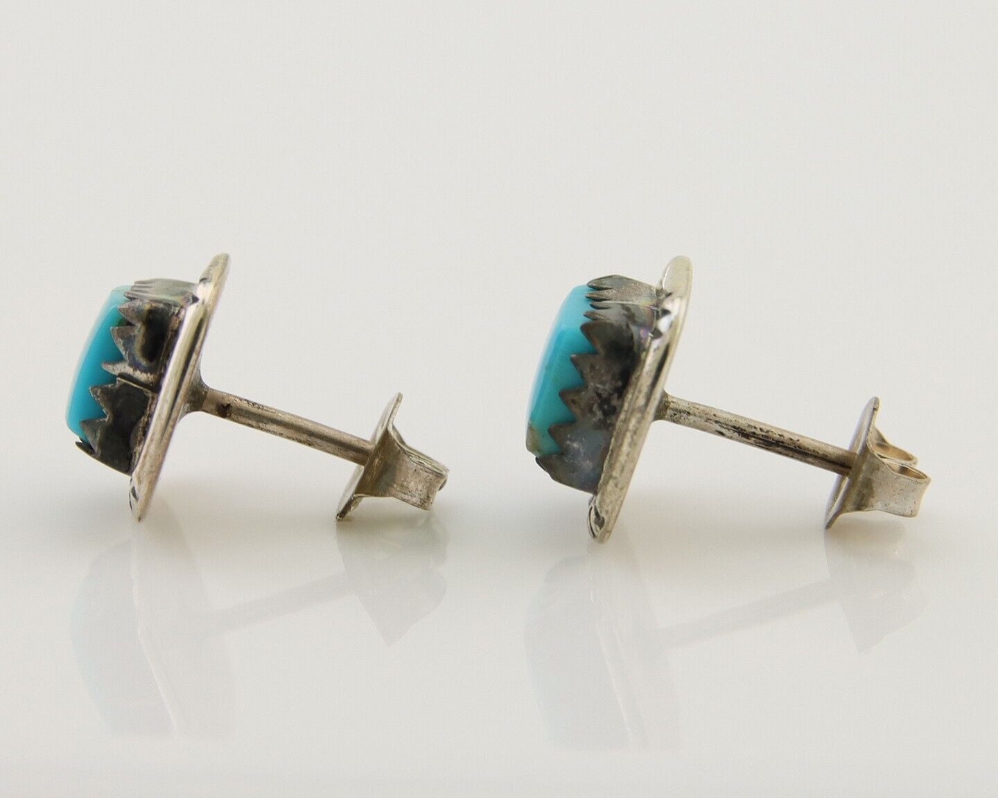 Navajo Hand Stampied Earrings 925 Silver Blue Turquoise Native Artist C.80's