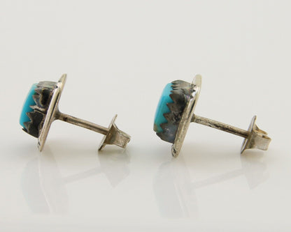 Navajo Hand Stampied Earrings 925 Silver Blue Turquoise Native Artist C.80's