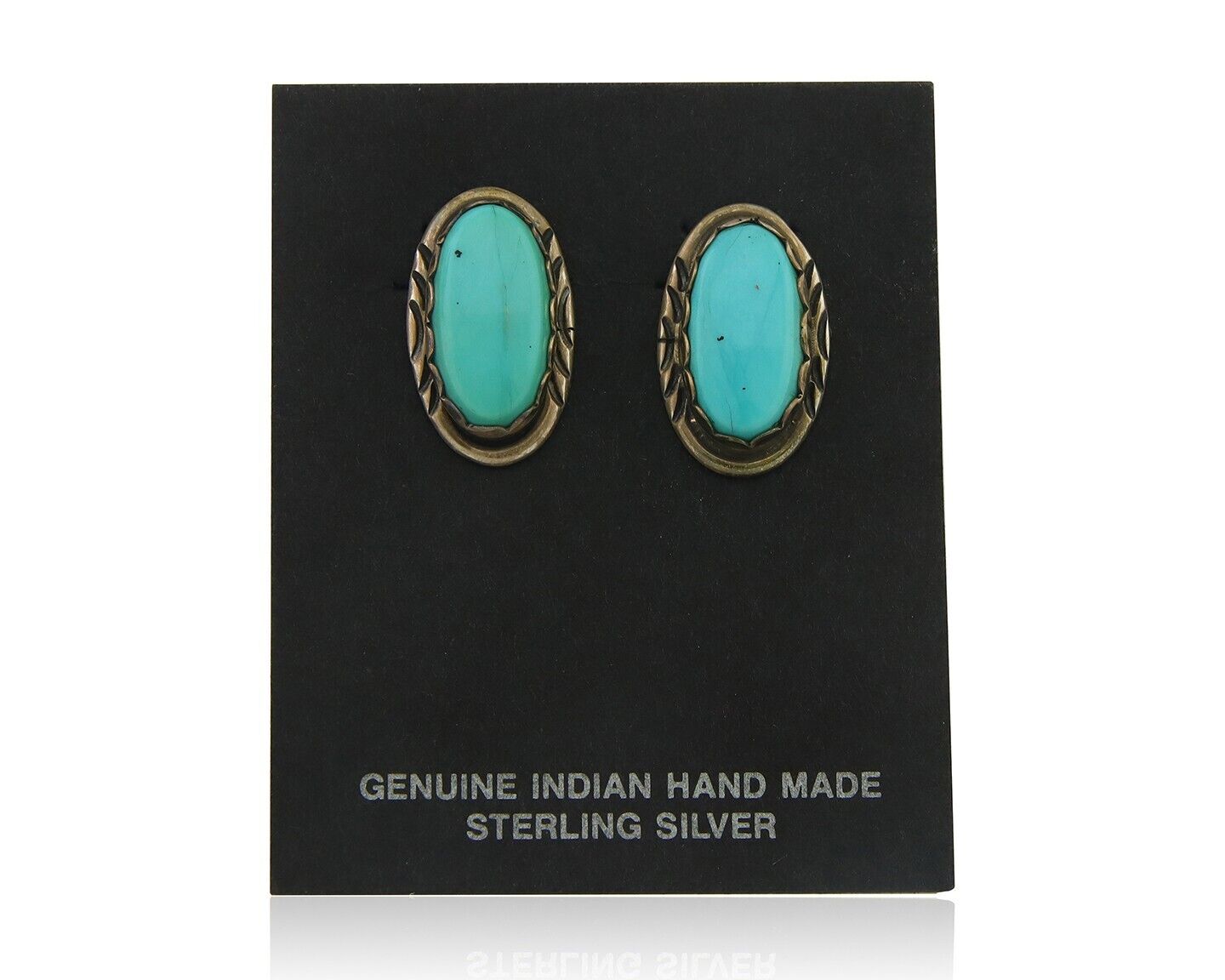 Navajo Earrings 925 Silver Hand Stamped Natural Turquoise Native Artist C.80's