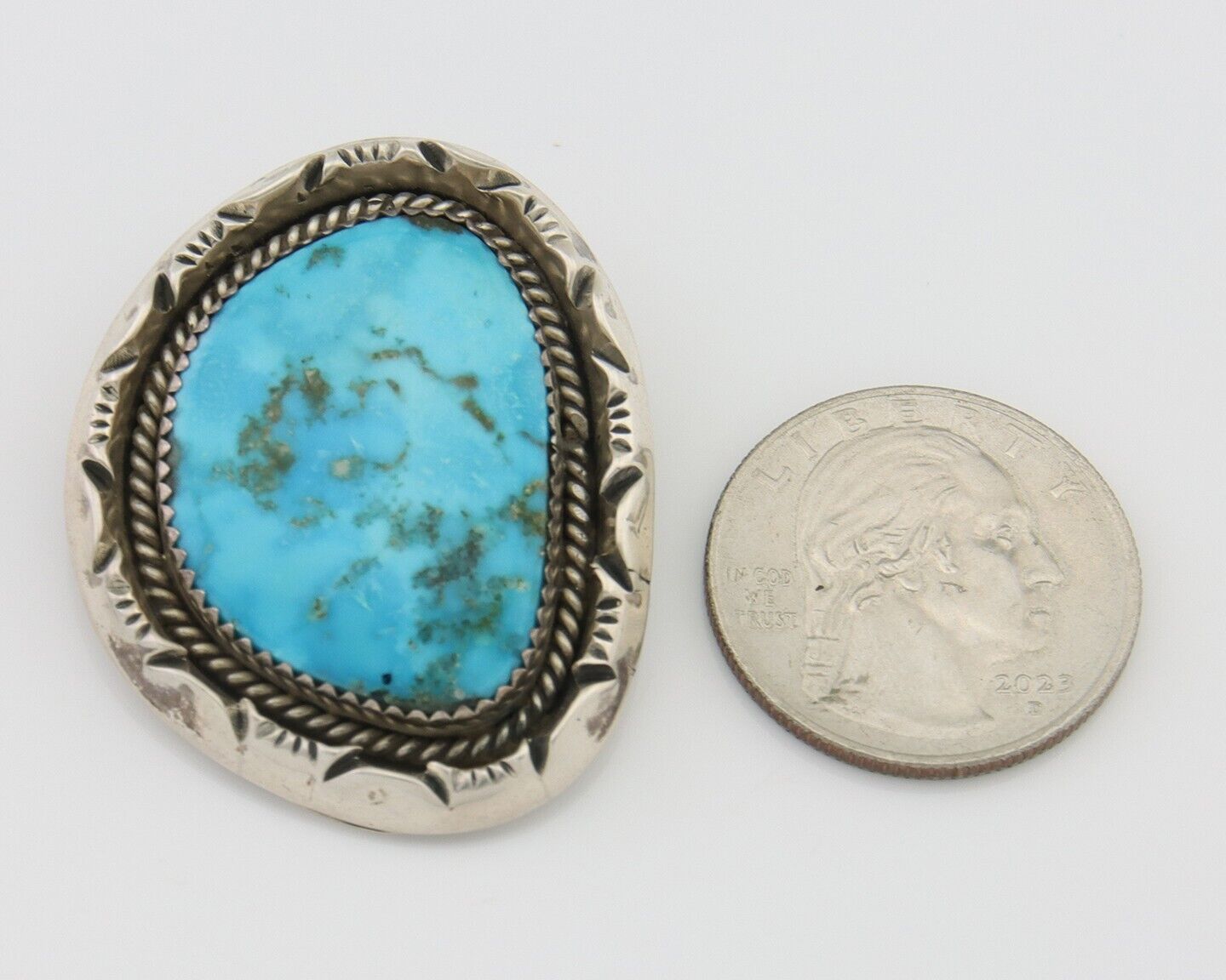 Navajo Pin 925 Silver Natural Blue Turquoise Artist Signed Hyson Craig C.80's