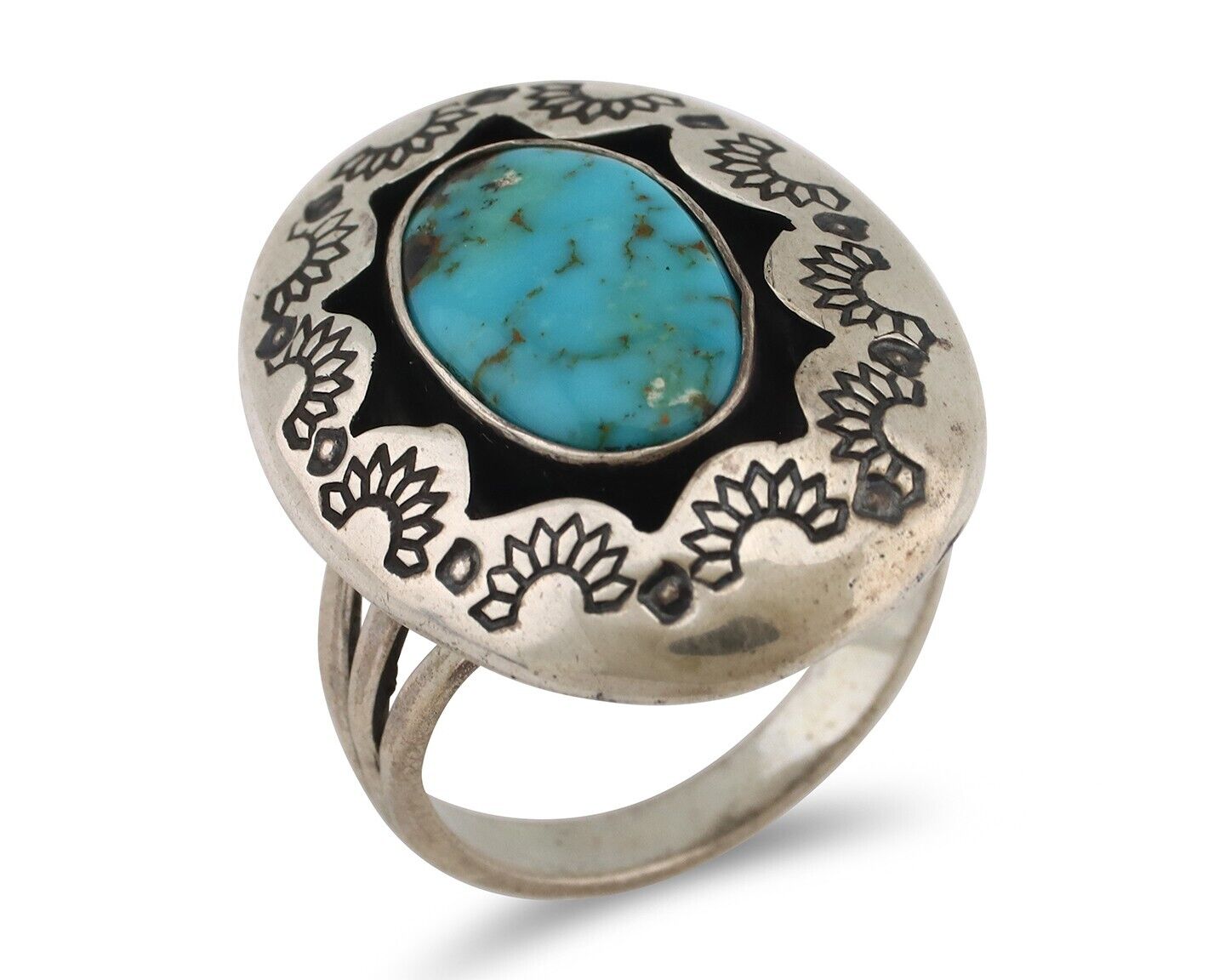 Navajo Ring 925 Silver Natural Blue Turquoise Native American Artist C.80's