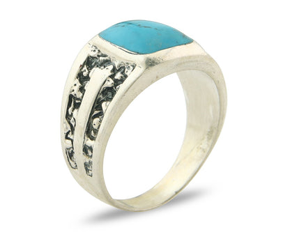 Men Vintage Nugget Ring 925 Sterling Turquoise Artist Signed SC Size 10.5