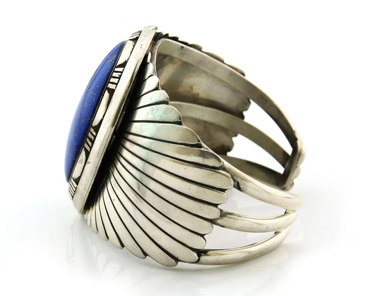 Navajo Cuff Bracelet Sterling Silver Lapis Vintage Signed Delgarito