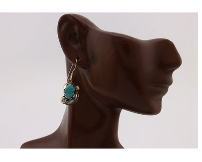 Zuni Dangle Handmade Earrings 925 Silver Blue Turquoise Native Artist C.80's