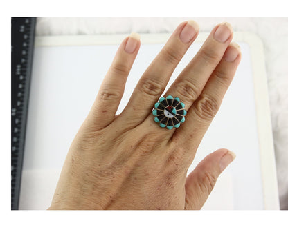 Vintage Zuni Ring 925 Sterling Silver Natural Gemstone Size 7.0