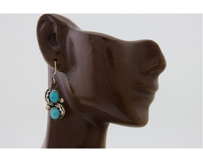 Navajo Dangle Earrings 925 Silver Natural Turquoise Native American Artist C80s