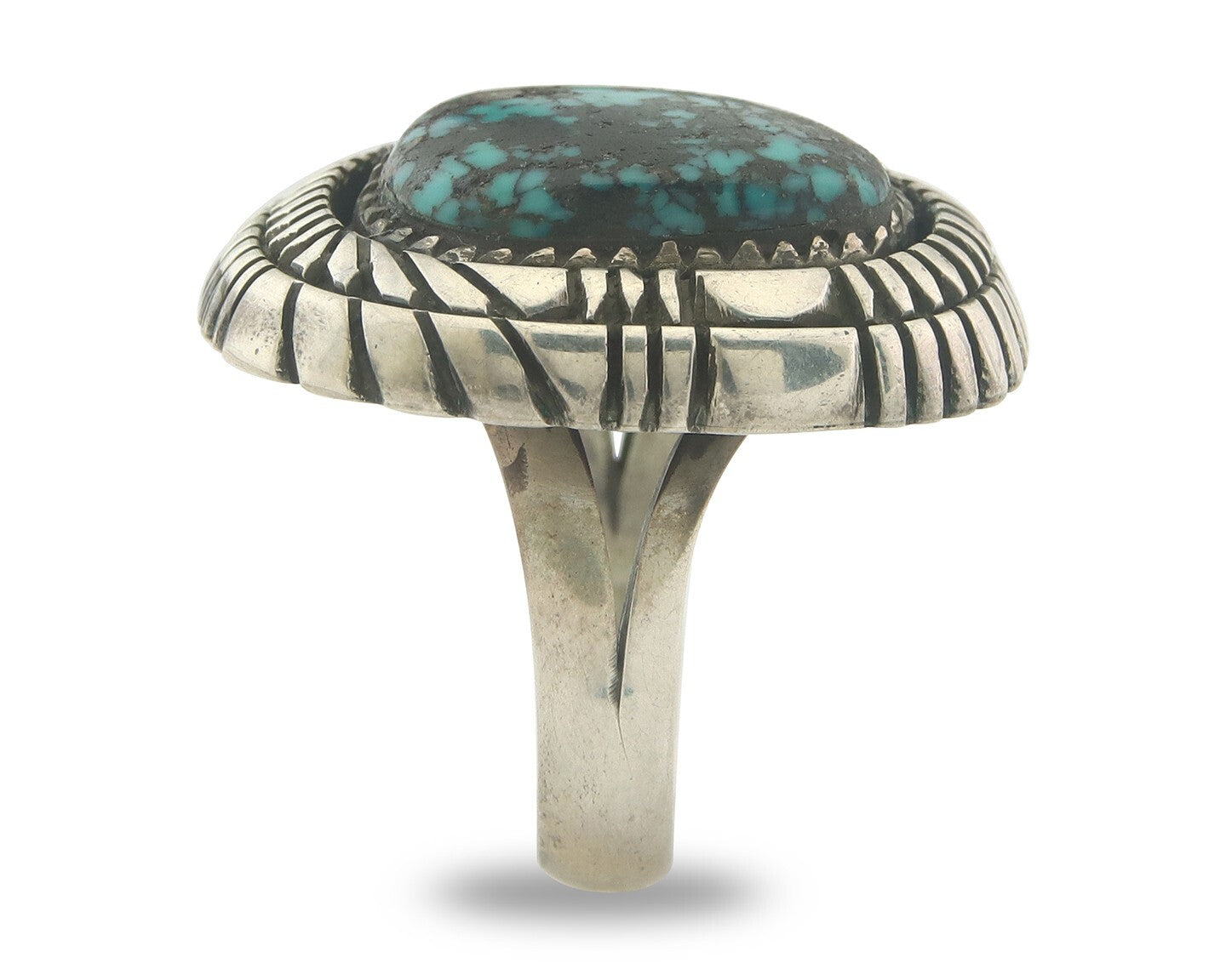 Vintage Navajo Ring 925 Sterling Authentic Traditional Turquoise Size 7.5