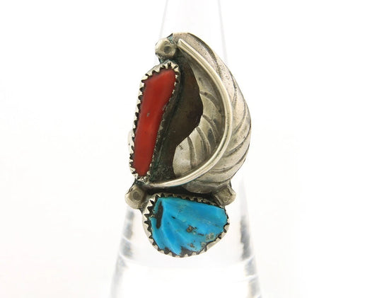Navajo Handmade Ring Sterling Silver Natural Gemstone Signed FN Size 6.75