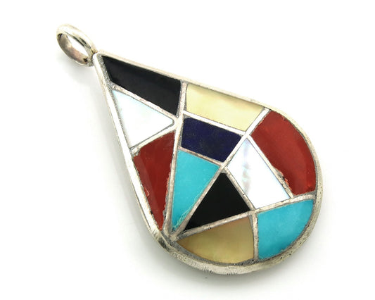 Zuni Cross Pendant Sterling Natural Gemstone Authentic Traditional Signed MLK