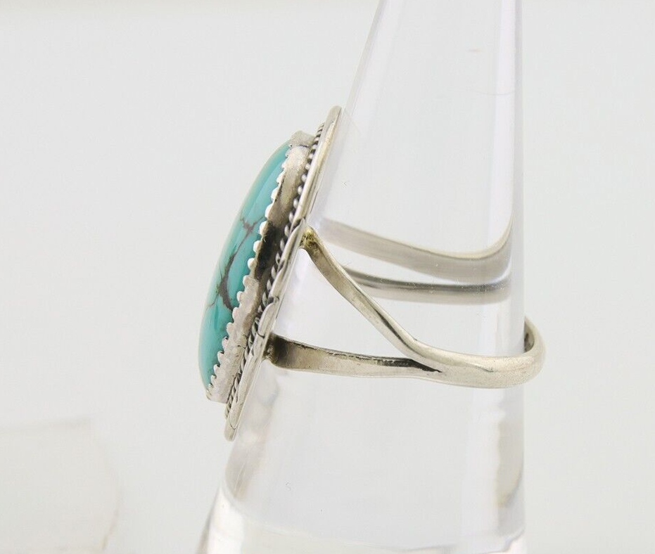 Navajo Ring 925 Silver Natural Spiderweb Turquoise Native Artist C.80's
