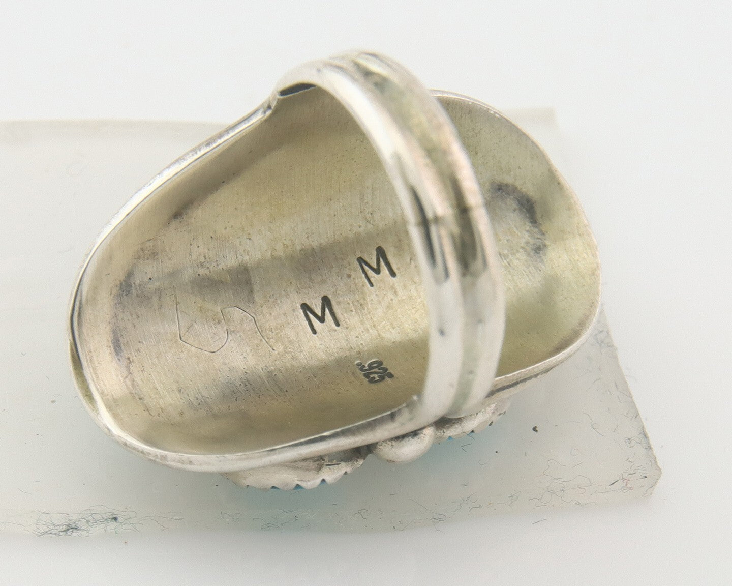 Navajo Ring 925 Sterling Natural Coral & Turquoise Signed MM C.80's Size 6.25