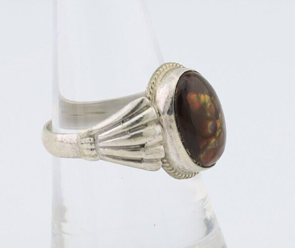 Navajo Handmade Ring 925 Silver Natural Fire Opal Native Artist Size 7.25 C.80's