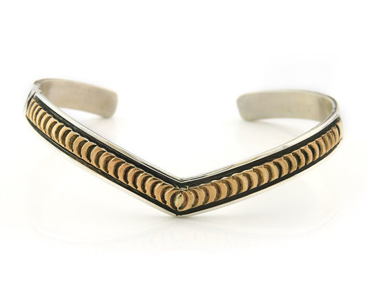 Navajo Cuff Bracelet Sterling Silver & Gold Vintage Signed RL