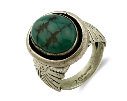 Navajo Ring .925 SOLID Silver China Mountain Turquoise Signed Doug Zachary C.80