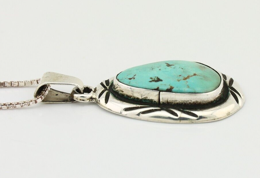 Navajo Necklace 925 Silver Kingman Turquoise Signed C Montoya C.80's