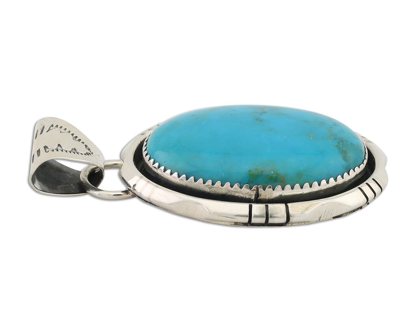 Navajo Pendant 925 Silver Blue Kingman Turquoise Native American Artist C.80's