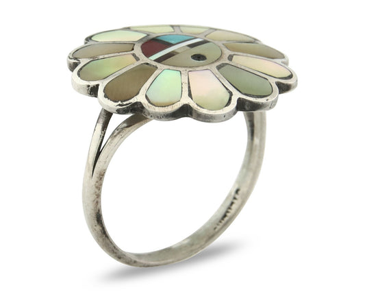 Vintage Zuni Ring 925 Sterling Silver Natural Gemstone Size 6.75