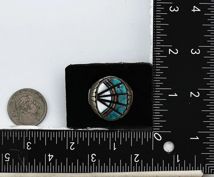 Men Zuni Ring Sterling Silver Gemstone Vintage Signed Thompson Size 11