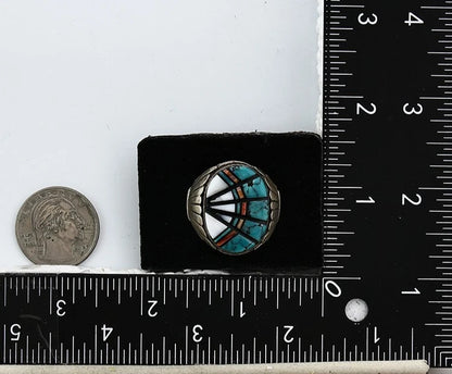 Men Zuni Ring Sterling Silver Gemstone Vintage Signed Thompson Size 11