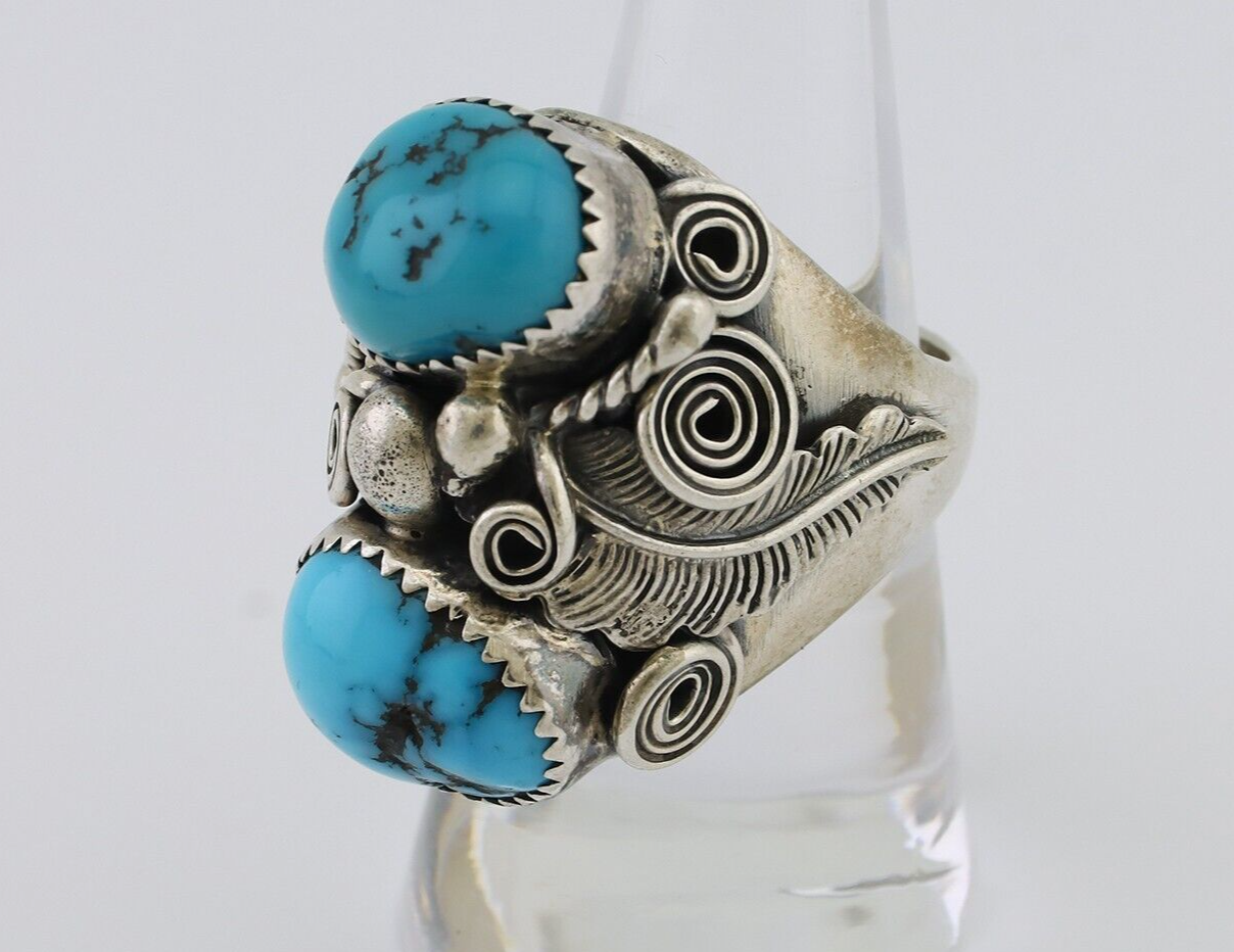 Navajo Ring 925 Silver Sleeping Beauty Turquoise Artist Signed BC C.80's