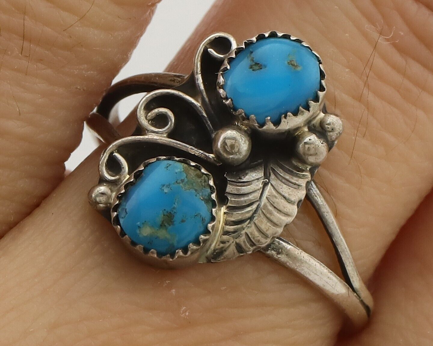 Navajo Ring 925 Silver Kingman Turquoise Native American Artist C.80's