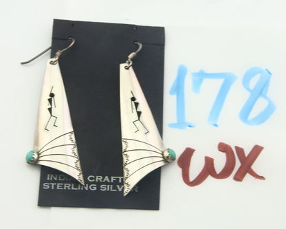 Navajo Earrings 925 Silver Kokopelli Natural Turquoise Native Artist C.80's