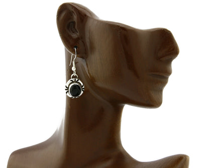 Navajo Hand Stamped Natural Mined Black Onyx .925 SOLID Silver Dangle Earrings