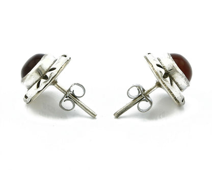 Navajo Hand Stamped Natural Mined Cornelian .925 SOLID Silver Stud Earrings