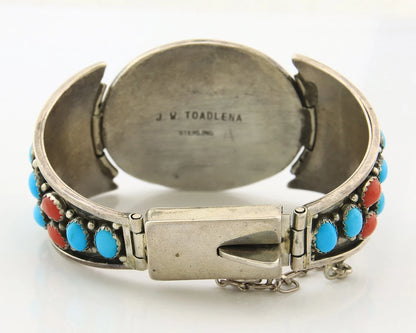 Navajo Cuff Bracelet Sterling Silver Natural Gemstone Vintage Signed JW Toadlena