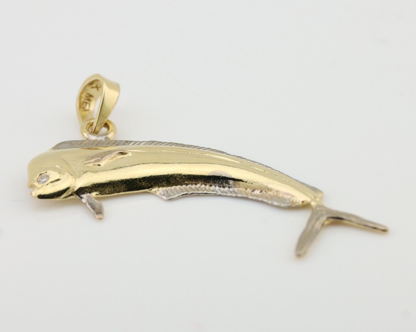 Men 14k Solid Gold Mahi Mahi Dorado Fish Pendant Medium Size 1/2 in x 1 1/2 in