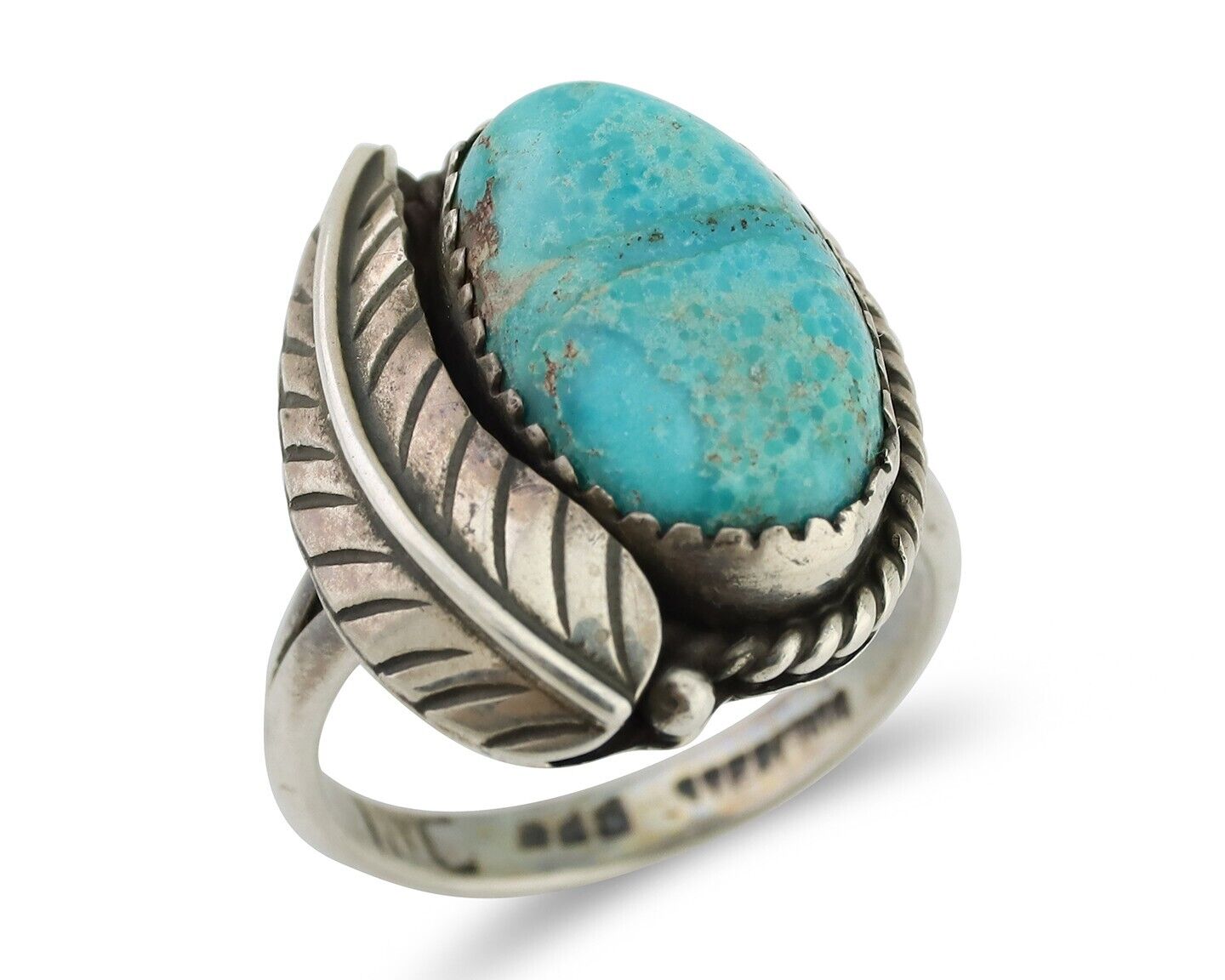 Navajo Handmade Ring 925 Silver Natural Turquoise Artist Signed IJC C.80's