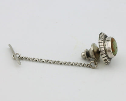 Navajo Tie Tack 925 Silver Natural Mined Turquoise Native American Artist C.80's