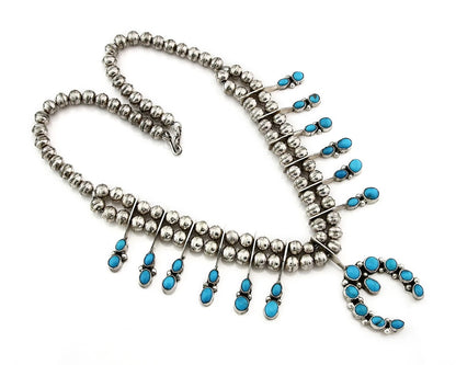 Navajo Squash Necklace Natural Turquoise Vintage Handmade Native Artist C.80's