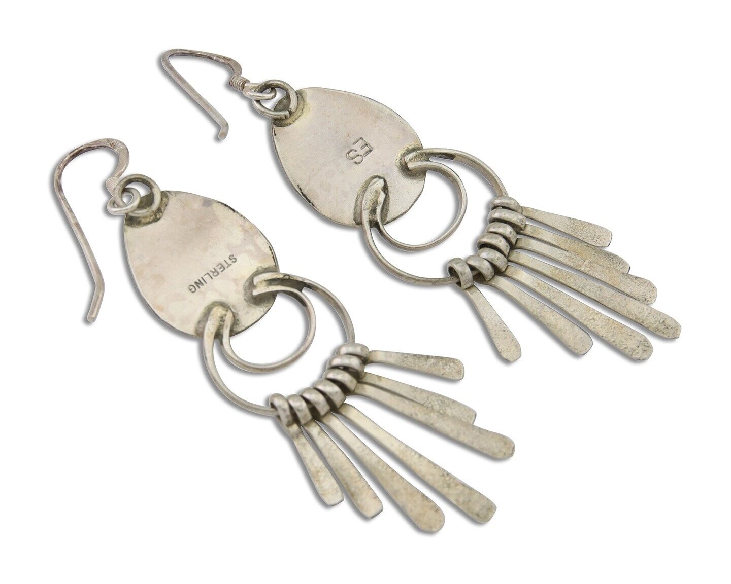Navajo Dangle Earrings 925 Silver Natural Turquoise Artist Signed ES C.80's