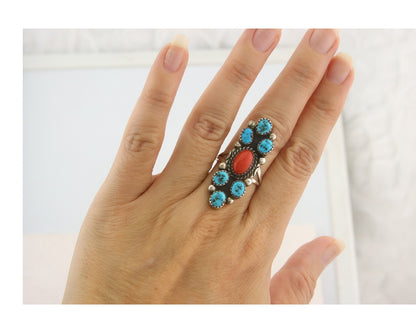 Vintage Navajo Ring 925 Sterling Natural Gemstones Signed IHMJ & MT Sz 6.75