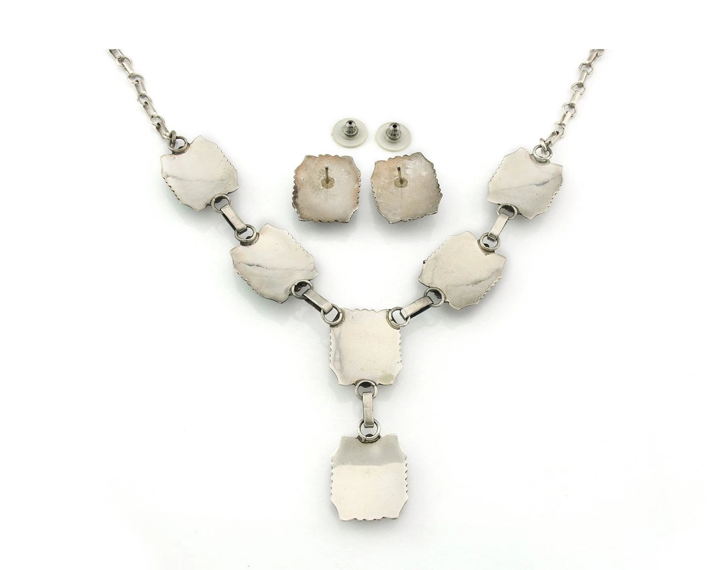 Navajo Necklace Earring Set Sterling Silver Onyx Vintage Signed Begay