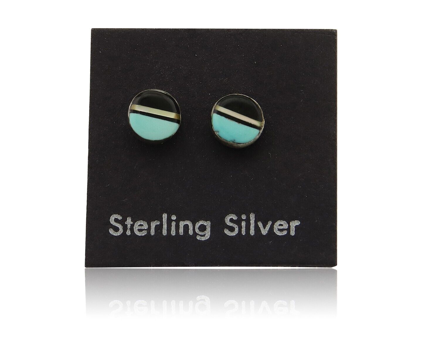 Navajo Earrings 925 Silver Inlaid Natural Onyx & Turquoise Native American C.80s